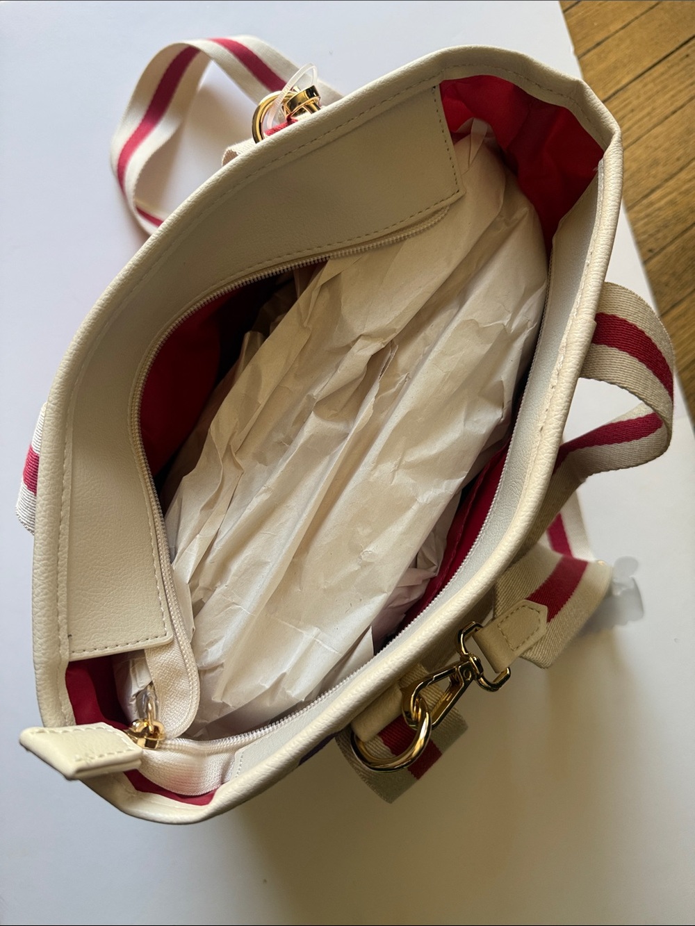 Betsey Johnson Canvas Vegetable & Fruit Print Tote Bag in Cream and Red - Picture 5 of 8
